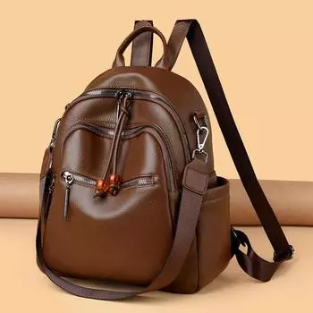 Рюкзак женская сумка противоугонная модный рюкзак мягкая кожаная сумка большой емкости сумка через плечо чёрный