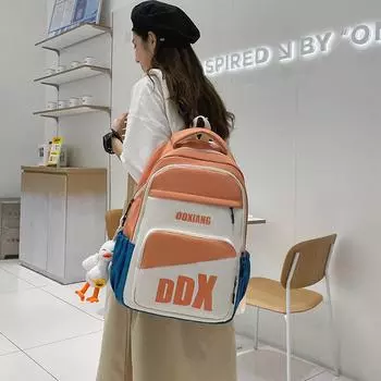 Рюкзак женский большой вместимости из ткани Оксфорд с принтом в студенческом стиле, школьный рюкзак для младших школьников оранжевый