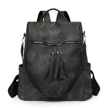 Рюкзак женский большой вместимости с кисточкой, многофункциональная сумка на плечо чёрный