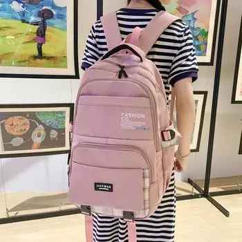 Рюкзак женский большой вместимости, школьный рюкзак для старшеклассников, клетчатый дорожный рюкзак красный