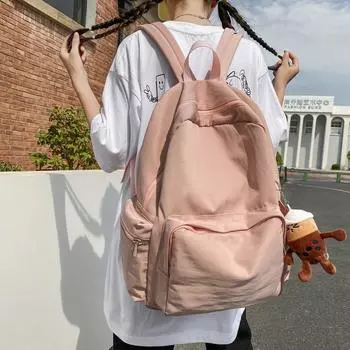 Рюкзак женский большой вместительный холщовый рюкзак студенческая дорожная сумка чёрный