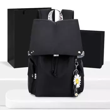 Рюкзак женский для отдыха, дорожная сумка, водонепроницаемая, новинка 2023 года, свежая университетская сумка Daisies, длина 30 см, ширина 17 см, высота 43 чёрный