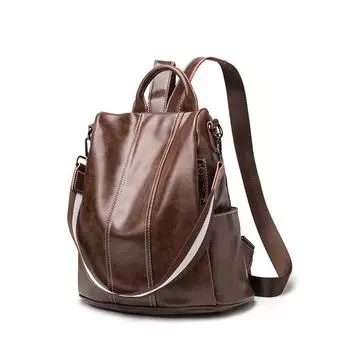 Рюкзак женский из воловьей кожи, повседневный, через плечо, противоугонная дорожная сумка большой вместимости, модная универсальная женская сумка 31cm*17cm*34cm темно-коричневого