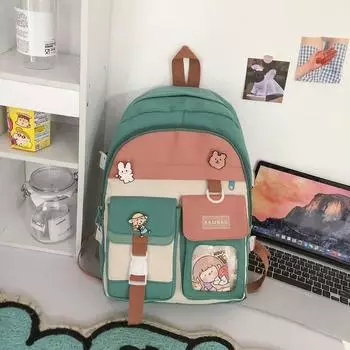 Рюкзак женский контрастного цвета большой вместимости нейлоновый школьный рюкзак для старшеклассниц модный рюкзак для кампуса для студенток средней школы школьная сумка модная зелёный