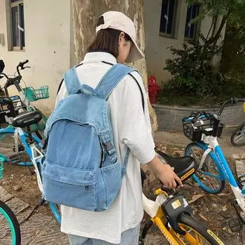 Рюкзак женский ленивый ветер кулон школьная сумка ретро джинсовая сумка большой емкости студенческий рюкзак литературная сумка Мори светло-синий