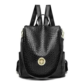 Рюкзак женский модный многофункциональный рюкзак с защитой от кражи простая текстура большая емкость дорожная школьная сумка чёрный