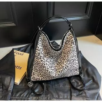 Рюкзак женский модный нишевый дизайн 2024 новый повседневный уличный тренд школьный рюкзак с леопардовым принтом легкий рюкзак бежевый