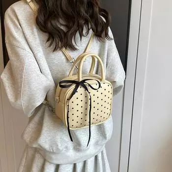 Рюкзак женский модный нишевый портативный небольшой квадратный рюкзак в горошек многофункциональный одно плечо кроссбоди повседневный рюкзак белый