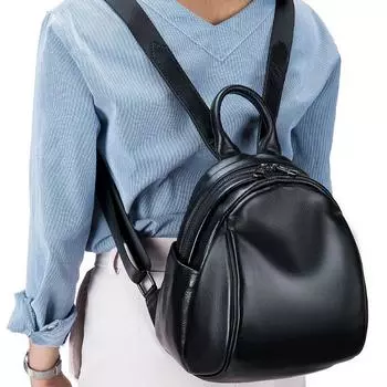 Рюкзак женский модный тренд простой старший Sense большой емкости натуральная кожа мягкий чехол маленький рюкзак сумка для поездок на работу чёрный