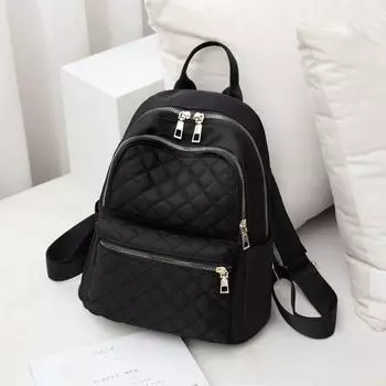Рюкзак женский модный универсальный маленький рюкзак для отдыха и путешествий износостойкая школьная сумка с вышитым ромбом из ткани Оксфорд 28cm*14cm*32cm чёрный