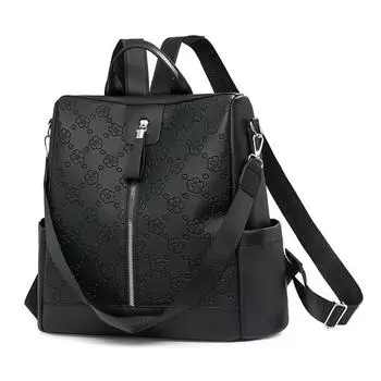 Рюкзак женский мягкий кожаный рюкзак большой емкости чёрный