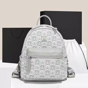 Рюкзак женский, новинка 2024 года, рюкзак с текстурным принтом, модная дорожная сумка для путешествий, длина 22 см, ширина 12 см, высота 27 см серый