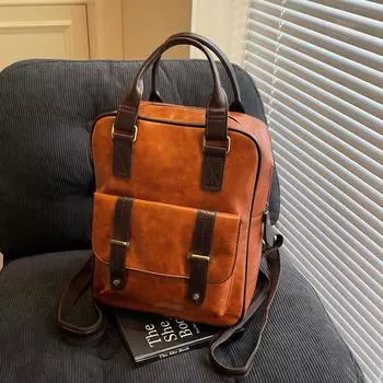 Рюкзак женский плечевой модный простой ретро стиль студенческая сумка чёрный