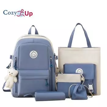 Рюкзак женский, подходит для универсальной школьной сумки для школьников младших классов, повседневный компьютерный рюкзак из 5 предметов 31x44x14cm розовый