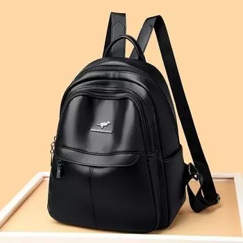 Рюкзак женский повседневный большой емкости мягкая кожаная студенческая сумка рюкзак для путешествий на открытом воздухе женская сумка чёрный