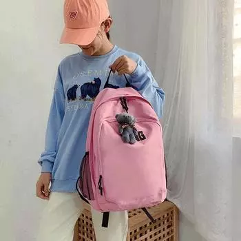 Рюкзак женский простой однотонный повседневный универсальный дорожный рюкзак для школьников средней школы сумка для компьютера большой емкости розовый