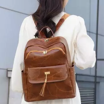 Рюкзак женский с кисточками большой емкости сумка многофункциональная корейская версия ретро дорожная сумка рюкзак чёрный