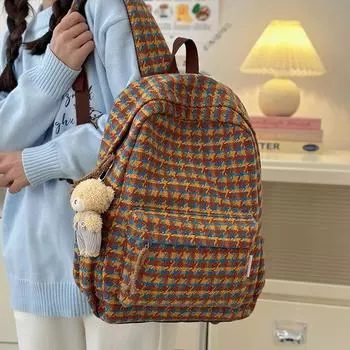 Рюкзак женский с рисунком «гусиная лапка» рюкзак большой емкости синий/красный