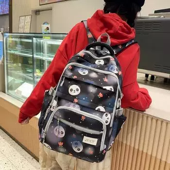 Рюкзаки большой вместимости студенческого городка с принтом панды в стиле мультфильма