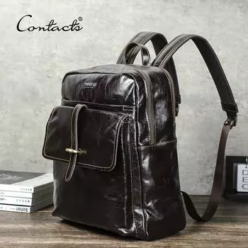 Рюкзаки CONTACT S из натуральной кожи для мужчин, дизайн с паролем, школьные сумки, сумки на плечо, сумки для ноутбуков, дорожные сумки для MacBook Pro 14 дюймов