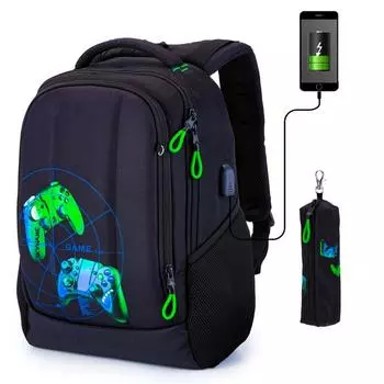 Рюкзаки для подростков и мальчиков, высококачественная ортопедическая школьная сумка для мальчиков, многофункциональная сумка с зарядкой через USB 40cm*30cm*17cm оранжевый