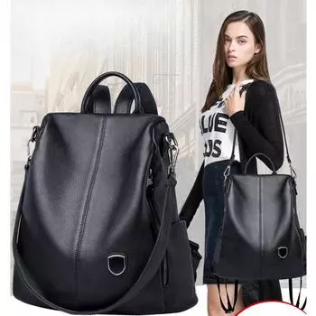 Рюкзаки из натуральной кожи для женщин, корейская версия модного рюкзака Hundred Bow Top Layer из мягкой коровьей кожи большой вместимости для женщин чёрный