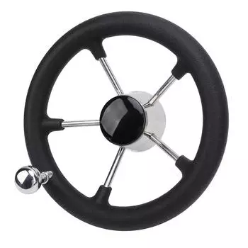 Рулевое колесо для лодки 11 дюймов, 5 спиц, 25 градусов, нержавеющая сталь 304, с поворотной ручкой, пенопластовая рукоятка, плавное управление