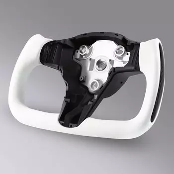 Рулевое колесо Tesla, совместимое с Model 3 Yoke Handle, кожа Nappa, настоящее карбоновое волокно, без передней отделки [LOSCHEN] 2016-2022 (Белый - Глянцевый) [Использовал]
