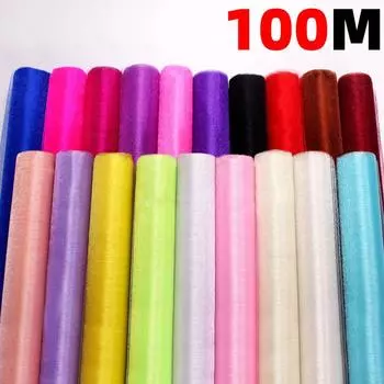 Рулон 50 см x 100 м, прозрачный тюль, рулон органзы с кристаллами, белая ткань для вечерние, свадебных украшений, событий, фотосессий, фон, реквизит, сценический декор 100m белый