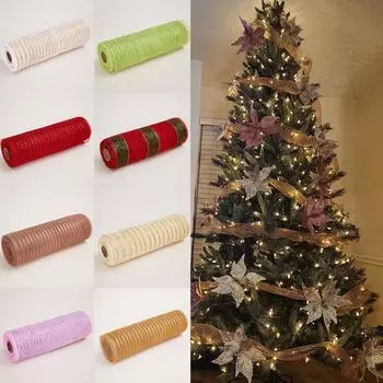 Рулон рождественской праздничной атмосферы Лента для обертывания рождественской елки Рулон гирлянды Материал полипропиленовая сетка