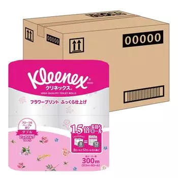 рулоны с принтом Kleenex для туалета 12 штук с двойным цветочным травяным ароматом x 8 упаковок [Проданный ящик] долговечный (8 рулонов) 37,5м