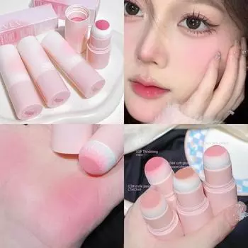 Румяна-стик, румяна для губки, губы и щеки с румянами, натуральный матовый, отбеливающий монохромный порошок, косметика