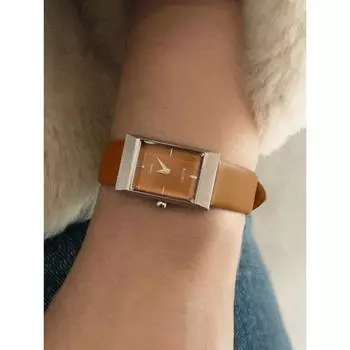 RUMTTON Женские дизайнерские часы с кожаным ремешком Grid Tan Silver