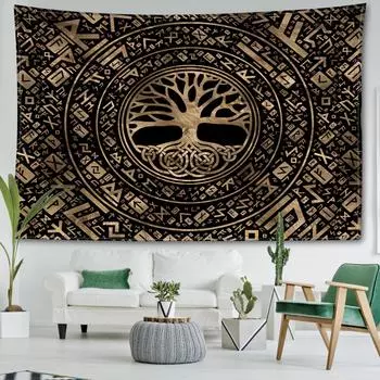 Руна Древо Жизни Гобелен Настенный Гобелен Абстрактное Искусство Хиппи Тапиз Колдовство Таинственный Фон Для Гостиной Ткань Домашний Декор 95x73CM