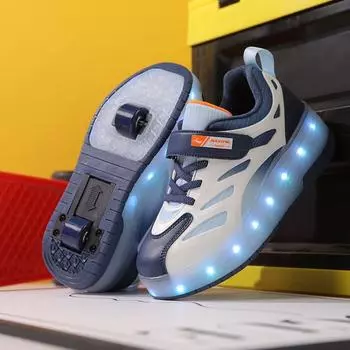 Runaway shoes double wheel pulley shoes buckle sports shoes 225 spring and autumn new children s charging light shoes sports skates 29