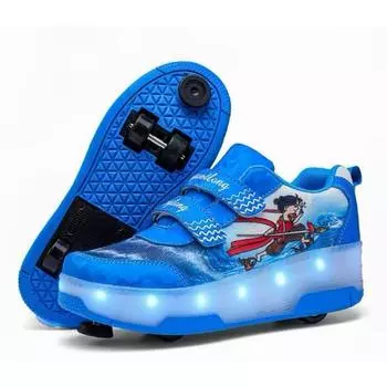 Кроссовки-бегунки для девочек, маленькие четырехколесные, с USB-зарядкой, светящиеся, коньки для мальчиков 29