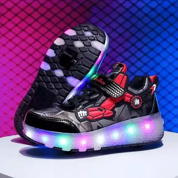 Runaway Shoes Мужские и женские роликовые коньки с двумя колесами, светодиодные цветные лампы, роликовые коньки, студенческая обувь на колесах 27