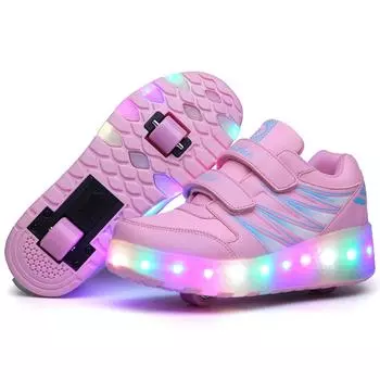 Runaway Shoes, Small Four-wheel Pulley Shoes, Student Sneakers, USB Charging Luminous Shoes, Boys and Girls 30