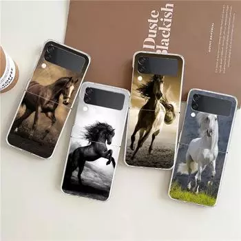 Running Horse Animal Clear Phone Case For Samsung Galaxy Z Flip 4 Case Thin High Hard PC Shell on For Galaxy Z Flip 3 5G Cover Galaxy Z Flip 5G