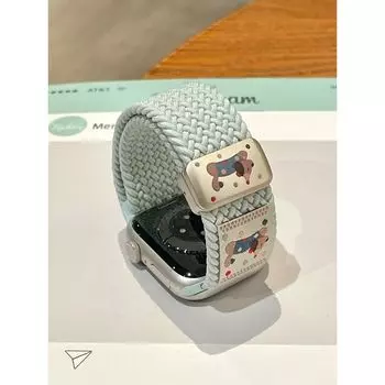 Running Puppy Illustration Woven Magnetic Strap for Huawei Fit4 Apple Watch S10 Neutral Xiaomi 9pro Mint Green] 38mm (for s1/s2/s3 generation)