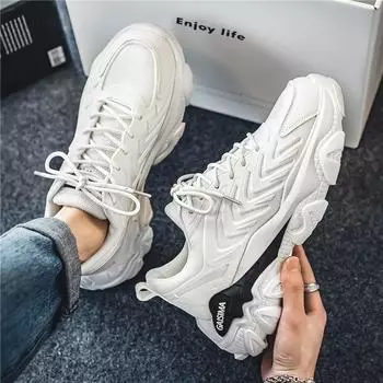 Running shoes men s four-season new thick-soled white shoes mesh breathable and heightened outdoor leisure sports men s shoes 39