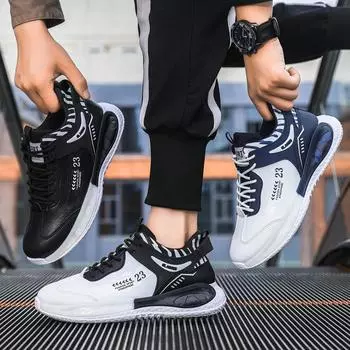 Running shoes men s new fashion trendy, light and breathable outdoor travel shoes simple youth black and white casual sports shoes 39 чёрный