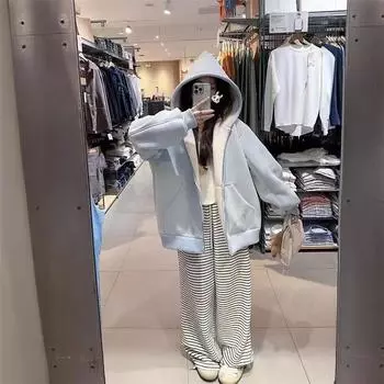 руно (Китайский хлопок, композитная верблюжья шерсть) Зимняя утолщенная флисовая куртка на молнии с капюшоном кардиган плюшевый женский свитер M