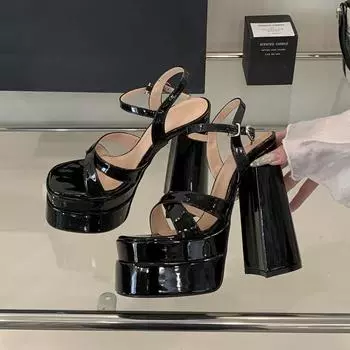 Runway Style 15cm Ultra High Heels Women Gladiator Sandals Fashion Platform Wedges Patent Leather Summer Chunky Shoes Sandalias 35