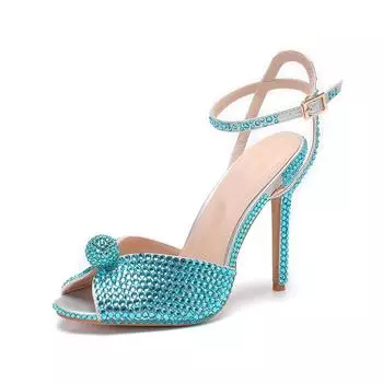 Runway style Rhinestone Sequined Peep toe Women Gladiator Sandals Summer Elegant High heels Crystal Wedding Banquet Bridal Shoes 35