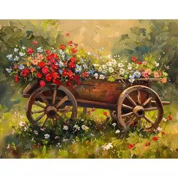 RUOPOTY 40x50 см картина по номерам рамка цветочная тележка пейзажный рисунок на холсте для взрослых Настенный декор подарок ручной работы 40x50cm NO Frame