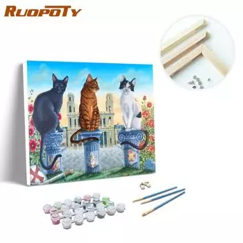 Ruopoty 5D DIY картина по номерам кошка ручная роспись на холсте уникальный подарок картина маслом по номерам животное декор для детской комнаты 40x50cm NO Frame