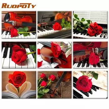 Ruopoty 5D DIY картина по номерам роза настенная живопись ручная роспись уникальный подарок картина по номерам цветок для гостиной 40x50cm NO Frame