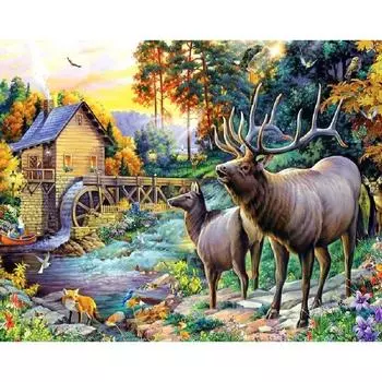 Ruopoty акриловая картина по номерам, рамка, рисунок, Як, сельский пейзаж, картина по номерам для взрослых, товары для рукоделия 40x50cm NO Frame
