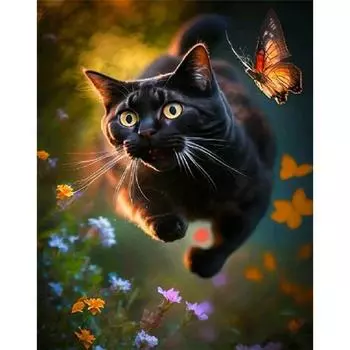 RUOPOTY акриловая краска по номерам с рамкой, черные кошки, рисунок по номерам, набор красок для украшения дома, холст, картина, произведение искусства 40x50cm NO Frame